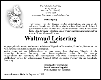 Traueranzeige von Waltraud Leisering