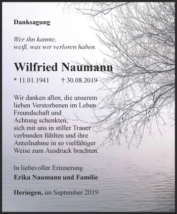 Traueranzeige von Wilfried Naumann von Thüringer Allgemeine