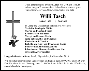 Traueranzeige von Willi Tasch von Thüringer Allgemeine, Thüringische Landeszeitung