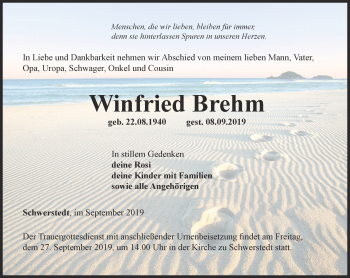 Traueranzeige von Winfried Brehm von Thüringer Allgemeine