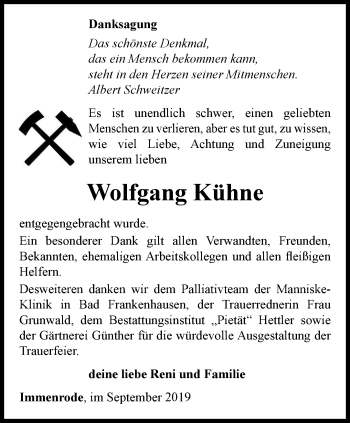 Traueranzeige von Wolfgang Kühne von Thüringer Allgemeine