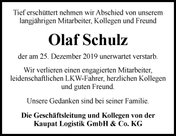 Traueranzeige von Olaf Schulz von Thüringer Allgemeine, Thüringische Landeszeitung, Ostthüringer Zeitung