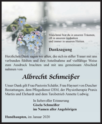 Traueranzeige von Albrecht Schmeißer von Ostthüringer Zeitung