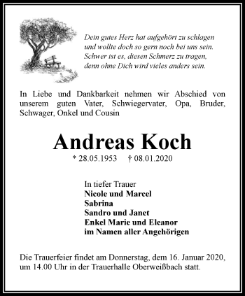 Traueranzeige von Andreas Koch von Ostthüringer Zeitung