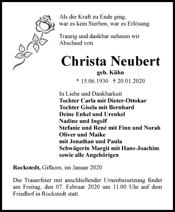 Traueranzeige von Christa Neubert von Thüringer Allgemeine