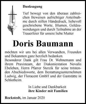 Traueranzeige von Doris Baumann von Thüringer Allgemeine