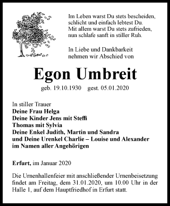 Traueranzeige von Egon Umbreit