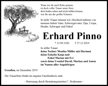 Traueranzeige von Erhard Pinno von Thüringer Allgemeine