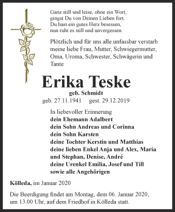 Traueranzeige von Erika Teske von Thüringer Allgemeine