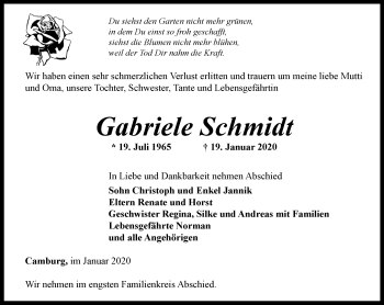 Traueranzeige von Gabriele Schmidt von Ostthüringer Zeitung, Thüringische Landeszeitung