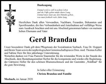 Traueranzeige von Gerd Brandau von Thüringer Allgemeine, Thüringische Landeszeitung