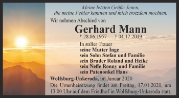 Traueranzeige von Gerhard Mann von Thüringer Allgemeine, Thüringische Landeszeitung