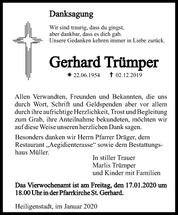 Traueranzeige von Gerhard Trümper von Thüringer Allgemeine