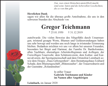 Traueranzeige von Gregor Teichmann von Thüringer Allgemeine
