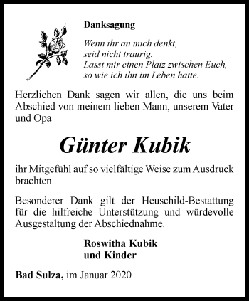 Traueranzeige von Günter Kubik von Thüringer Allgemeine, Thüringische Landeszeitung