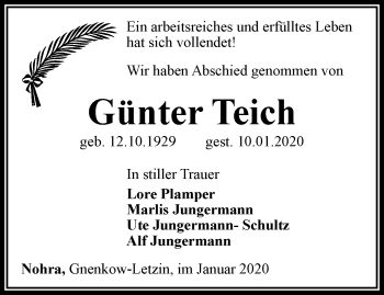Traueranzeige von Günter Teich von Thüringer Allgemeine