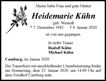 Traueranzeige von Heidemarie Kühn von Ostthüringer Zeitung, Thüringische Landeszeitung