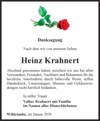 Traueranzeige von Heinz Krahnert von Ostthüringer Zeitung