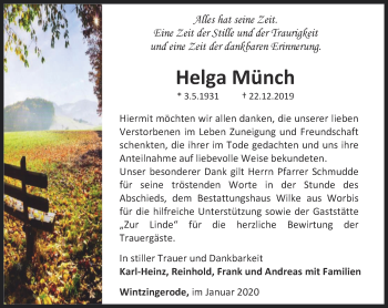 Traueranzeige von Helga Münch von Thüringer Allgemeine