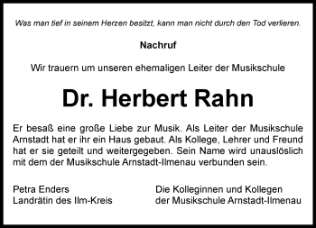 Traueranzeige von Herbert Rahn von Thüringer Allgemeine, Thüringische Landeszeitung