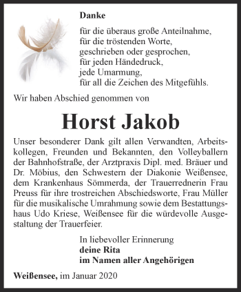 Traueranzeige von Horst Jakob von Thüringer Allgemeine