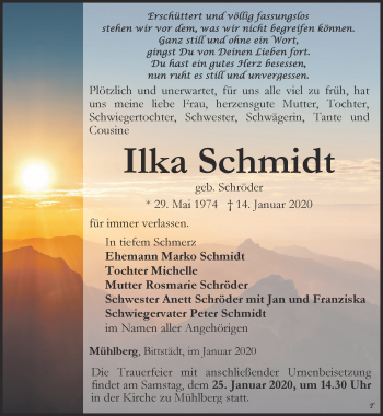 Traueranzeige von Ilka Schmidt von Thüringer Allgemeine