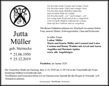 Traueranzeige von Jutta Müller von Thüringer Allgemeine
