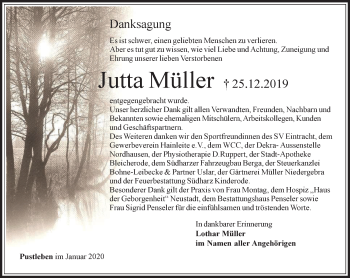 Traueranzeige von Jutta Müller von Thüringer Allgemeine