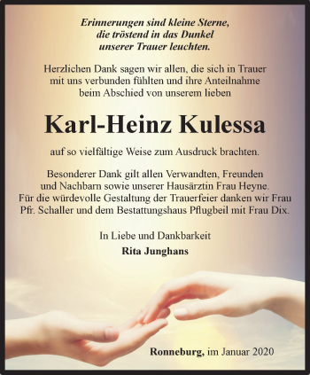 Traueranzeige von Karl-Heinz Kulessa von Ostthüringer Zeitung