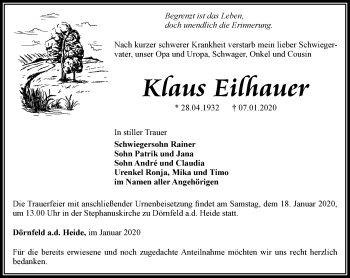 Traueranzeige von Klaus Eilhauer von Ostthüringer Zeitung