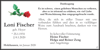Traueranzeige von Loni Fischer von Thüringer Allgemeine