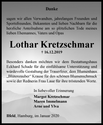 Traueranzeige von Lothar Kretzschmar von Thüringer Allgemeine