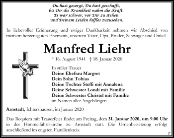 Traueranzeige von Manfred Liehr von Thüringer Allgemeine