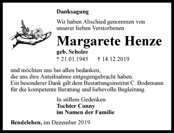 Traueranzeige von Margarete Henze von Thüringer Allgemeine