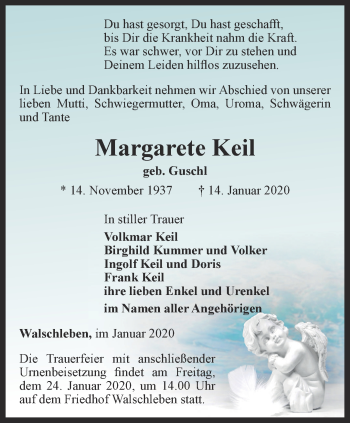 Traueranzeige von Margarete Keil von Thüringer Allgemeine, Thüringische Landeszeitung