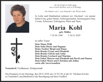 Traueranzeige von Maria Kohl von Thüringer Allgemeine