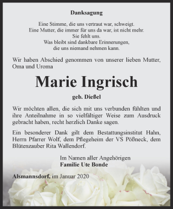 Traueranzeige von Marie Ingrisch