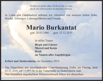 Traueranzeige von Mario Burkantat