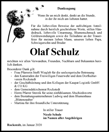 Traueranzeige von Olaf Schulz von Thüringer Allgemeine