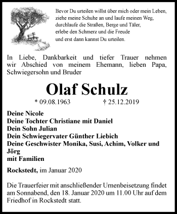 Traueranzeige von Olaf Schulz von Thüringer Allgemeine