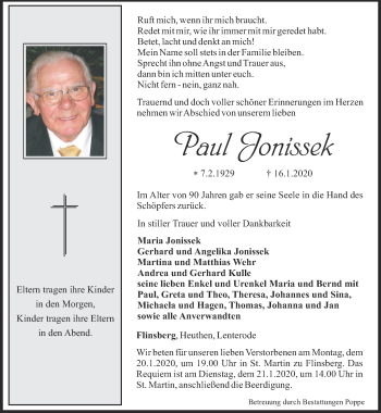 Traueranzeige von Paul Jonissek von Thüringer Allgemeine