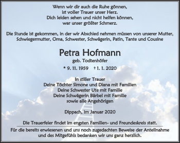 Traueranzeige von Petra Hofmann von Thüringer Allgemeine, Thüringische Landeszeitung