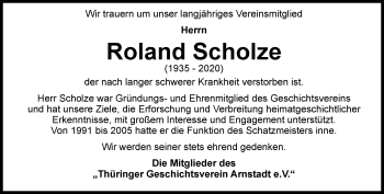 Traueranzeige von Roland Scholze von Thüringer Allgemeine