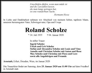 Traueranzeige von Roland Scholze von Thüringer Allgemeine