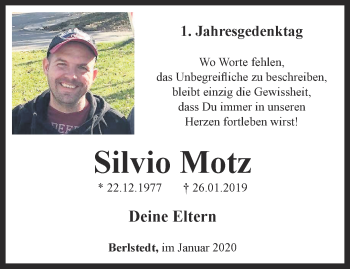 Traueranzeige von Silvio Motz von Thüringer Allgemeine, Thüringische Landeszeitung