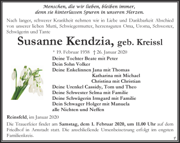 Traueranzeige von Susanne Kendzia von Thüringer Allgemeine