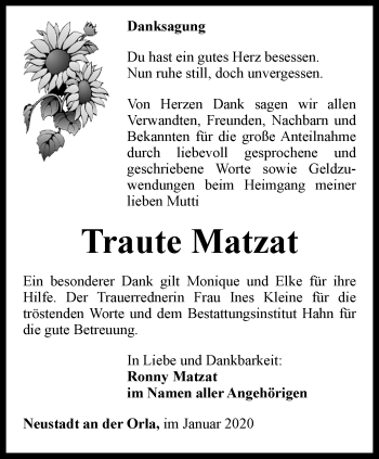 Traueranzeige von Traute Matzat