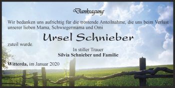 Traueranzeige von Ursel Schnieber von Thüringer Allgemeine, Thüringische Landeszeitung