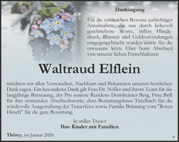 Traueranzeige von Waltraud Elflein von Thüringer Allgemeine