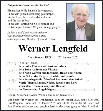 Traueranzeige von Werner Lengfeld von Thüringer Allgemeine